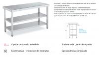 Mesa de trabajo en ACERO INOX. con 2 estantes . Profundidad de 500 mm
